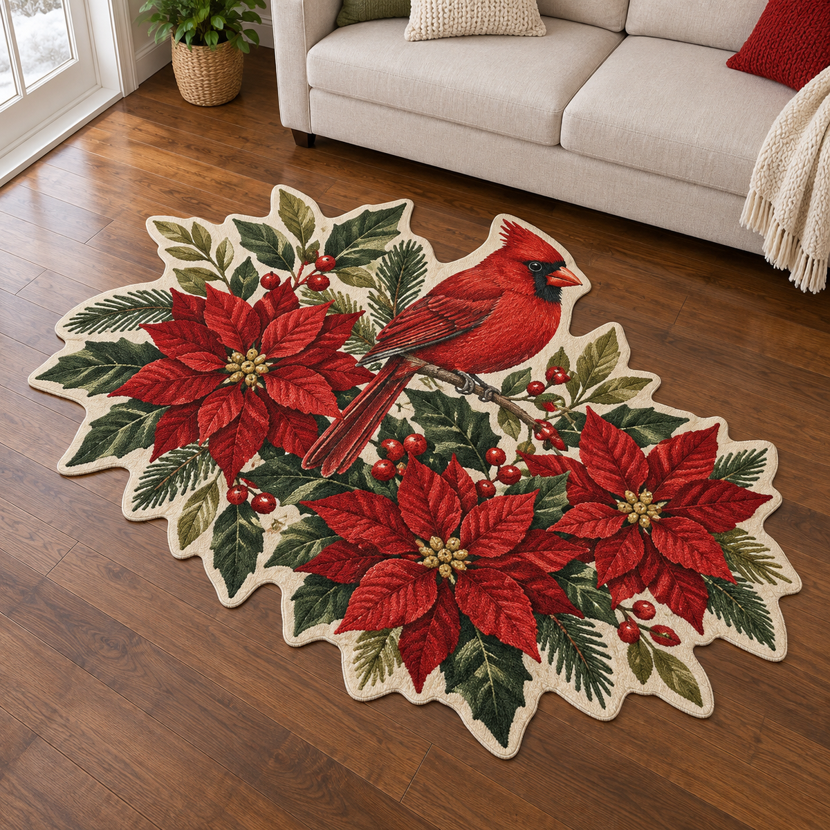 Scarlet Cardinal Poinsettia TD131026388 Custom Shape Area Rug