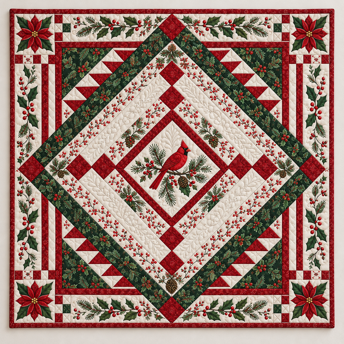 Cardinal In Christmas Diamond Borders TD141026390 Quilt Blanket