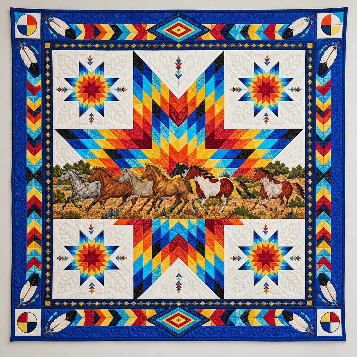 Rainbow Star And Running Horses TD141026391 Quilt Blanket