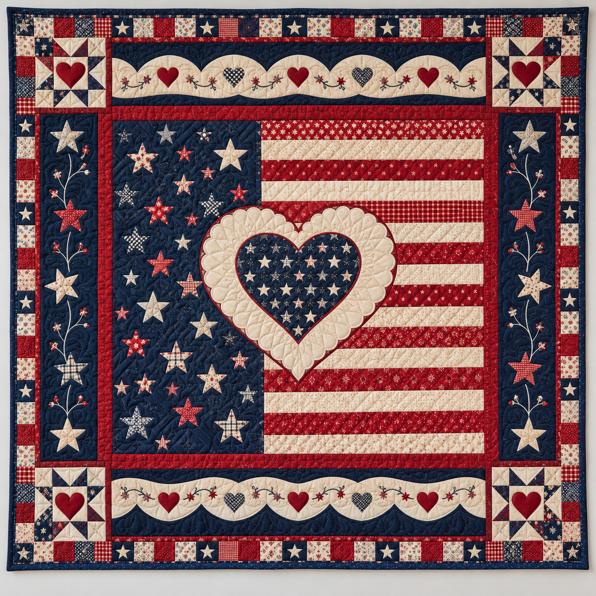 Patriotic Heart And Scalloped Stripes TD141026393 Quilt Blanket