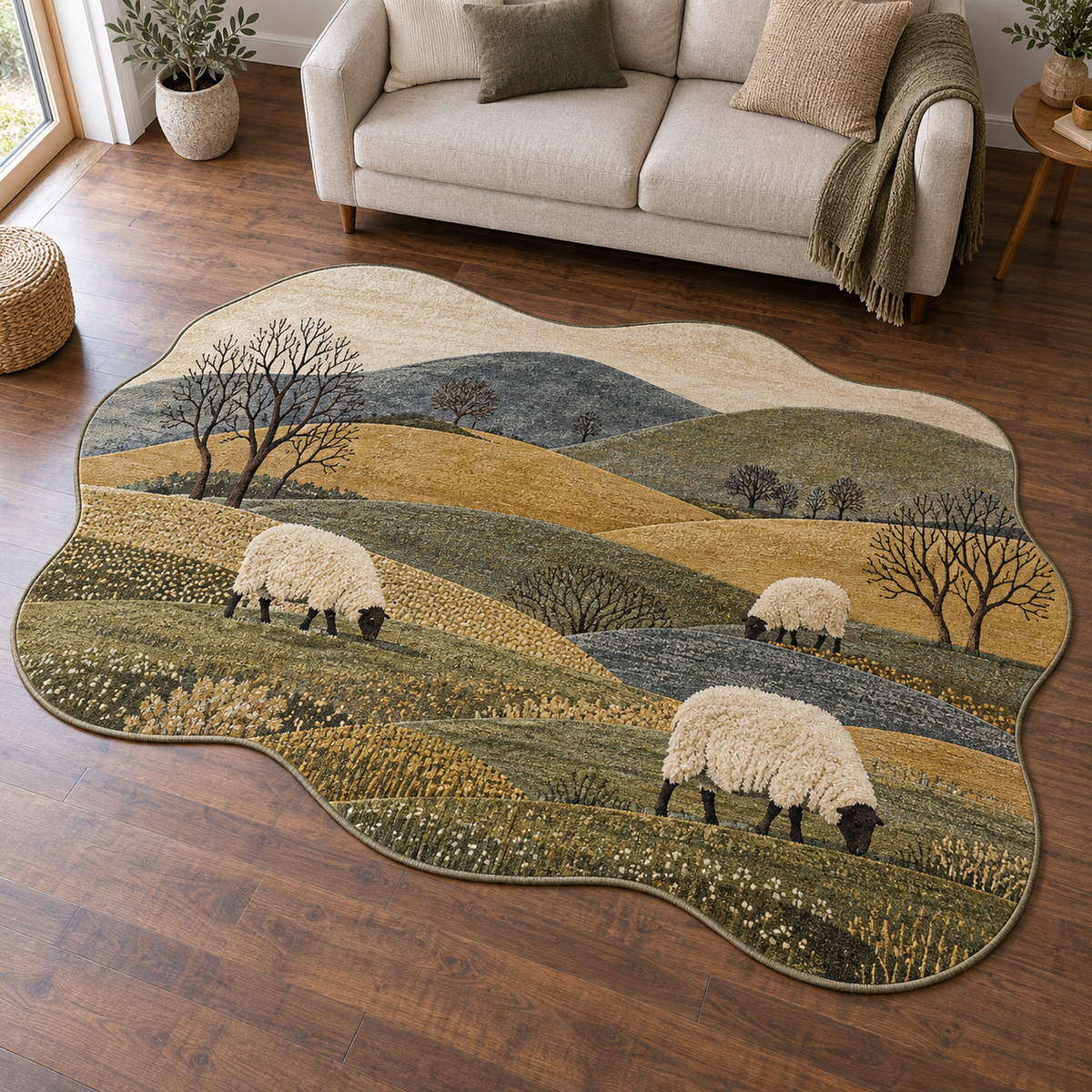 Sheep Hillside Seasons TD131026396 Custom Shape Area Rug