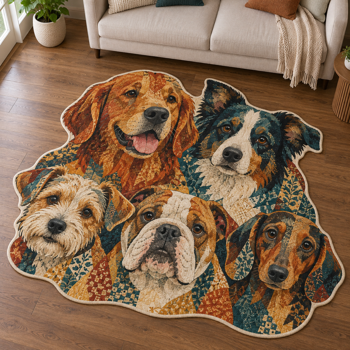 Canine Patchwork Portraits TD131026400 Custom Shape Area Rug