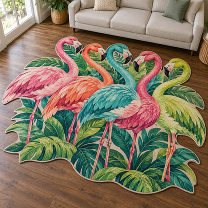 Rainbow Flamingo Flock TD131026401 Custom Shape Area Rug