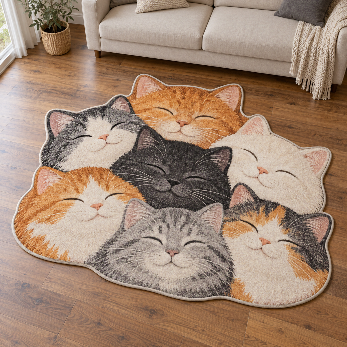 Cozy Cat Portrait Stack TD131026402 Custom Shape Area Rug