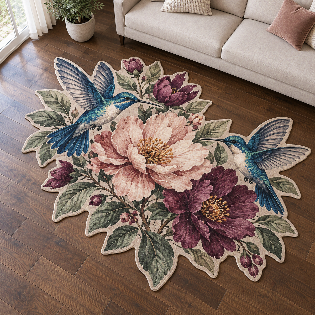 Pink Blossom Hummingbirds TD131026404 Custom Shape Area Rug