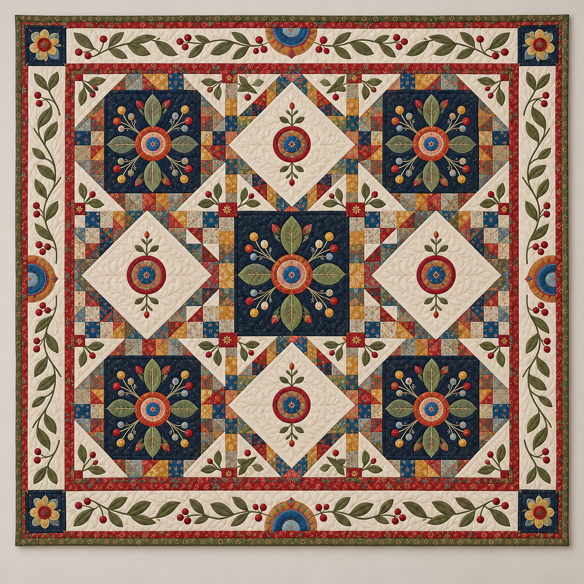 Folk Art Floral Diamond Medallions TD141026407 Quilt Blanket