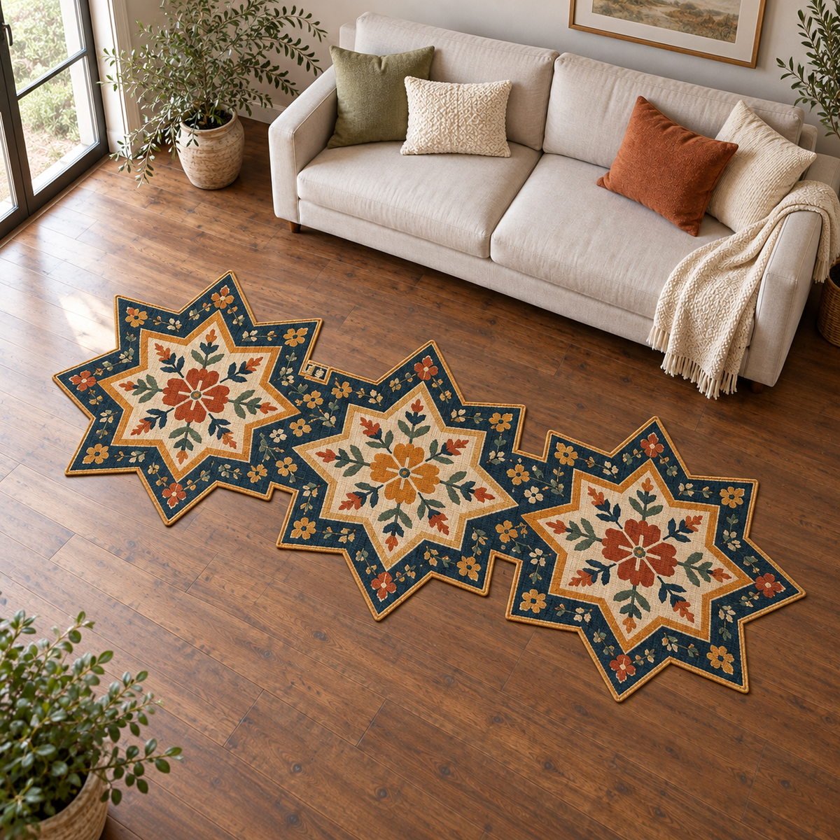 Folk Flower Star Chain TD131026408 Custom Shape Area Rug