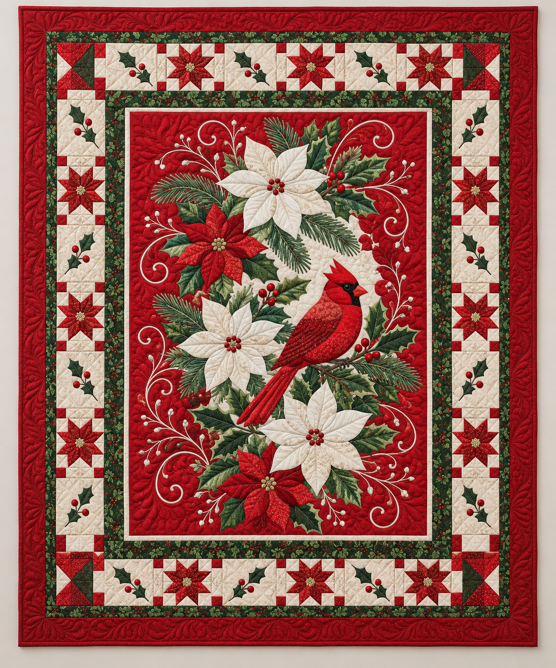 Cardinal In A Winter Flower Garden TD141026408 Quilt Blanket
