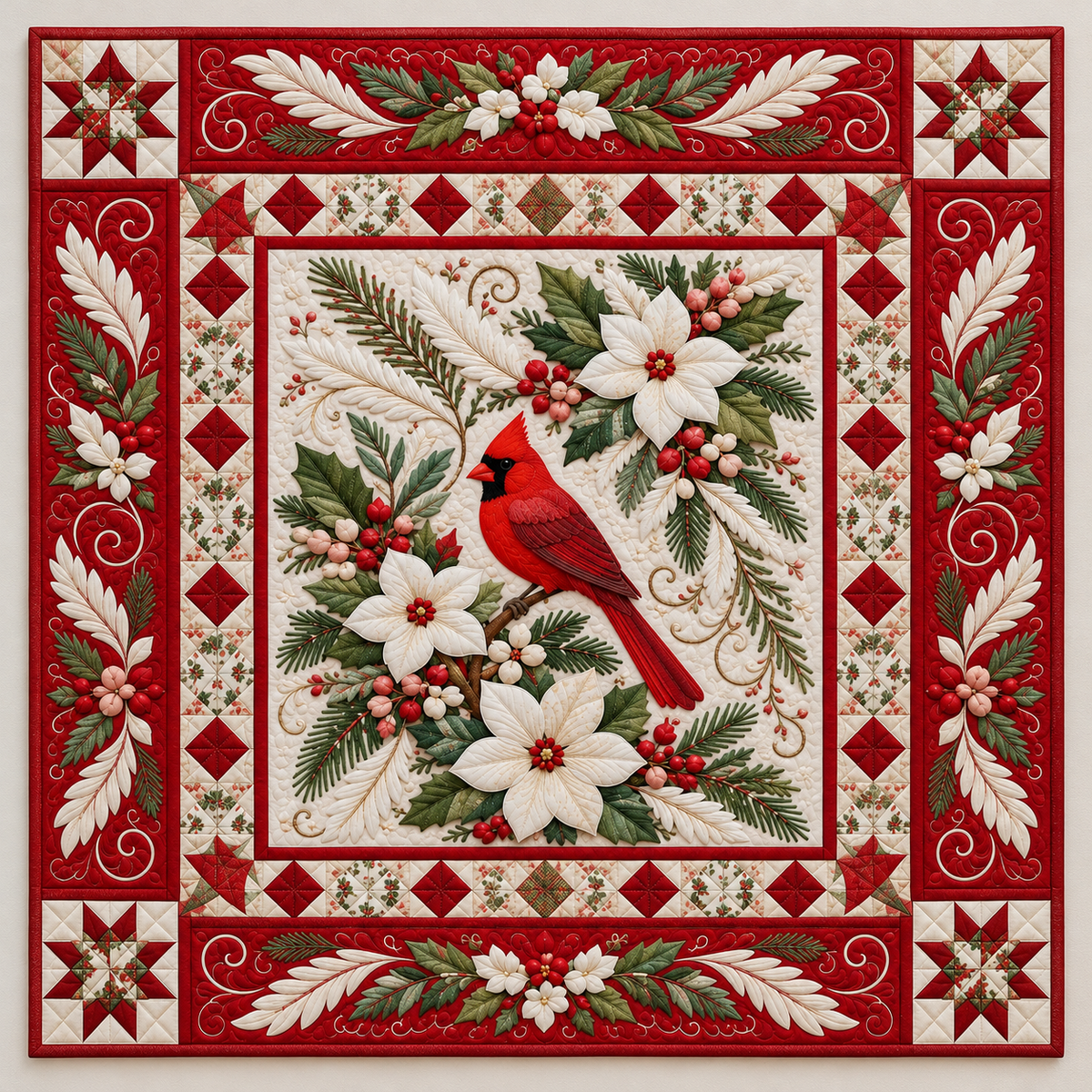 Cardinal And White Winter Botanicals TD141026411 Quilt Blanket
