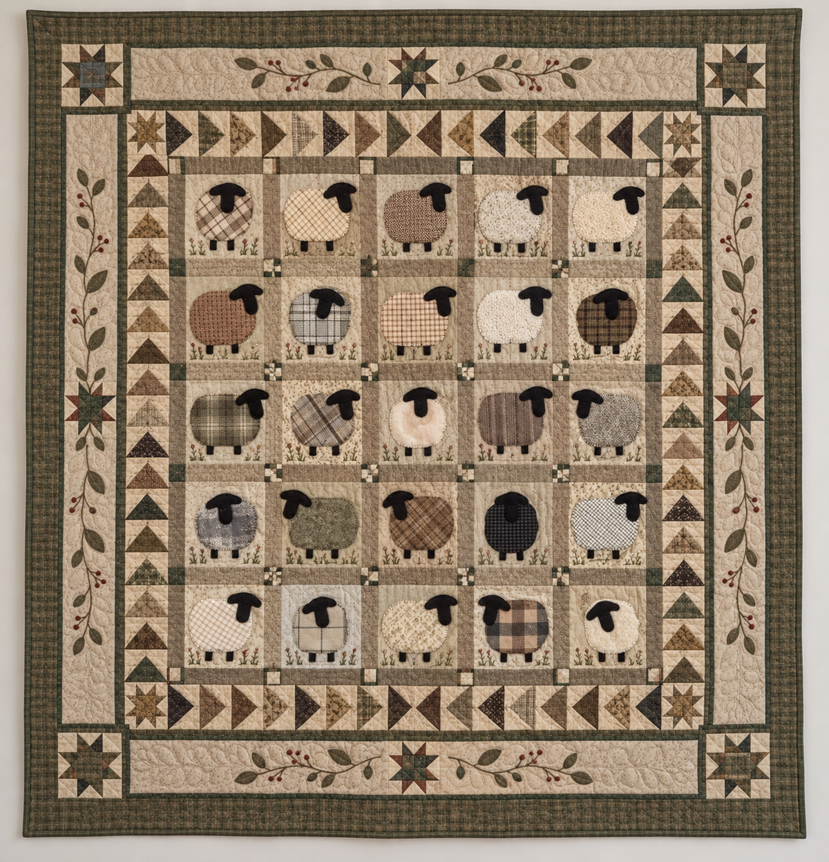 Sheep In Taupe And Cream Plaid TD141026412 Quilt Blanket