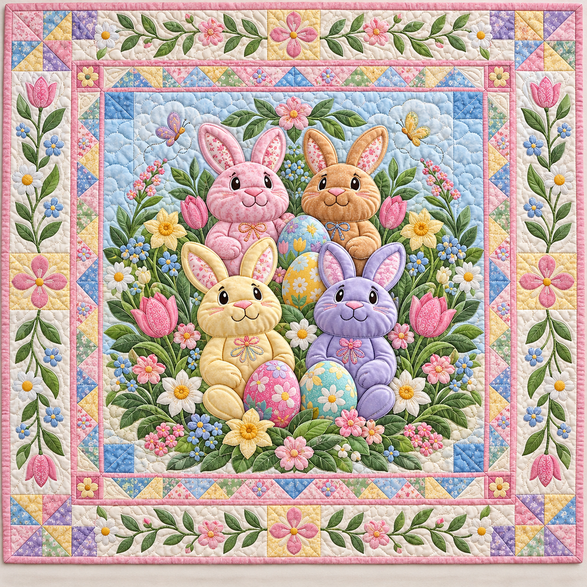 Pastel Easter Bunny Pairs TD141026913 Quilt Blanket