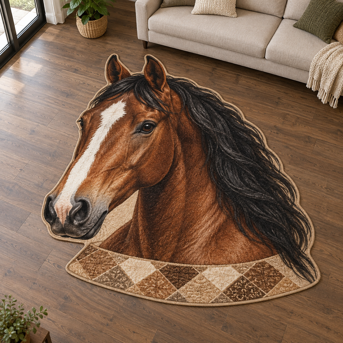 Chestnut Stable Portrait TD131026416 Custom Shape Area Rug