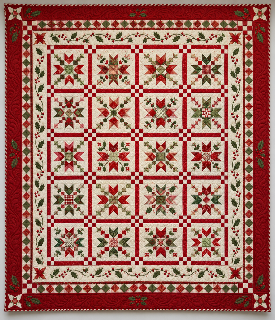 Red And Green Christmas Star Grid TD141026416 Quilt Blanket