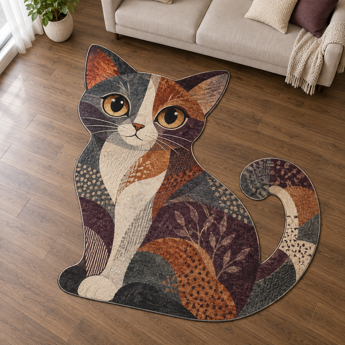 Golden-Eyed Patchwork Cat TD131026418 Custom Shape Area Rug