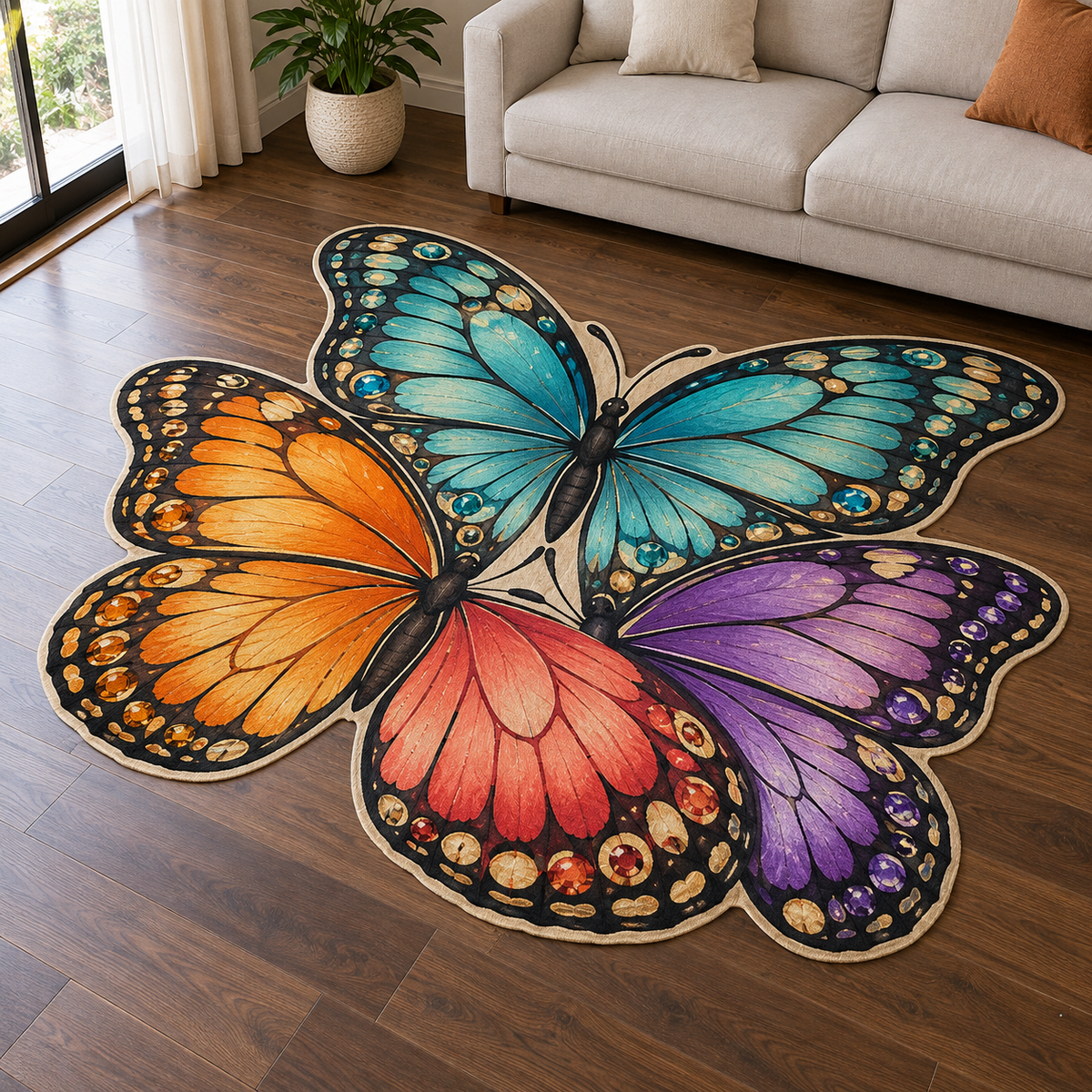 Jewel Butterfly Flutter TD131026419 Custom Shape Area Rug