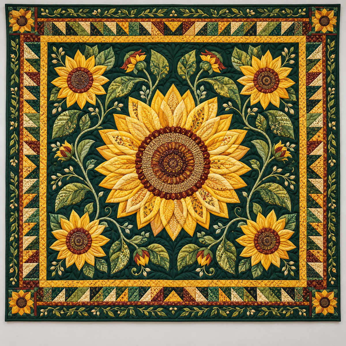 Golden Sunflower Garden Medallion TD141026422 Quilt Blanket