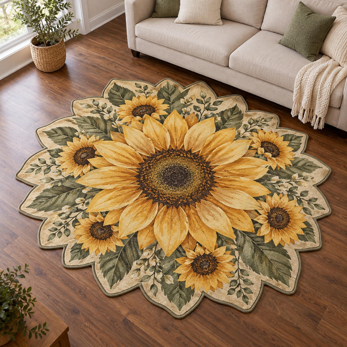 Sunflower Botanical Wheel TD131026423 Custom Shape Area Rug