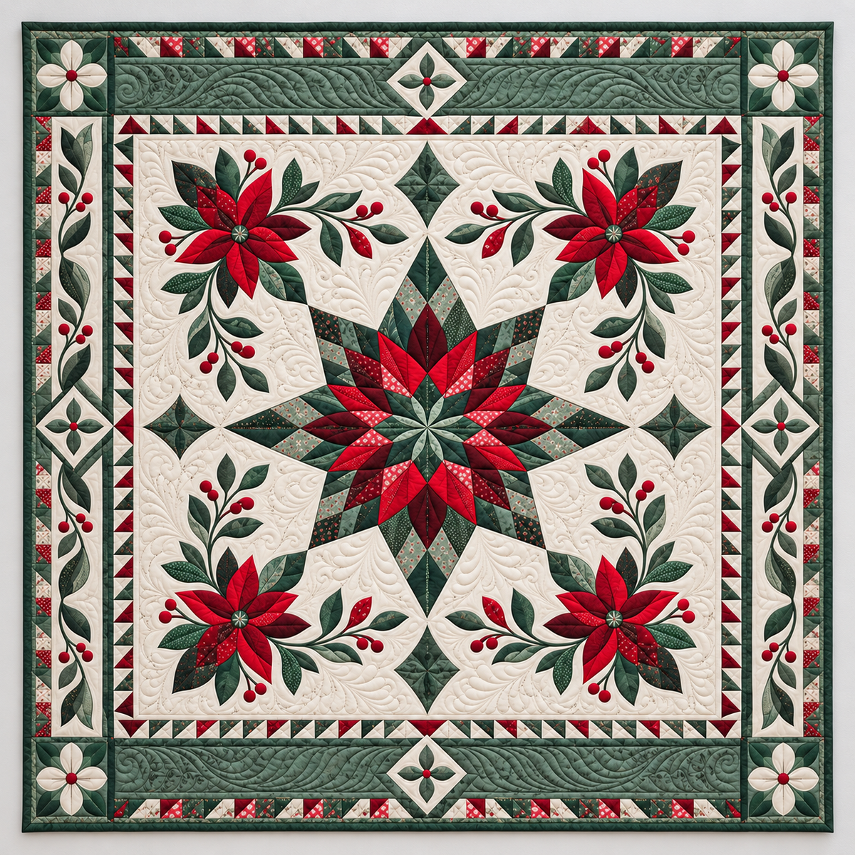 Red And Sage Floral Star TD141026425 Quilt Blanket