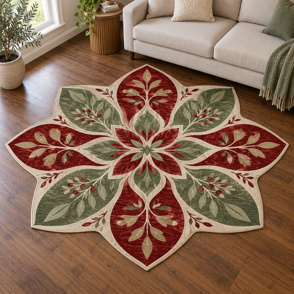 Crimson Botanical Star TD131026426 Custom Shape Area Rug