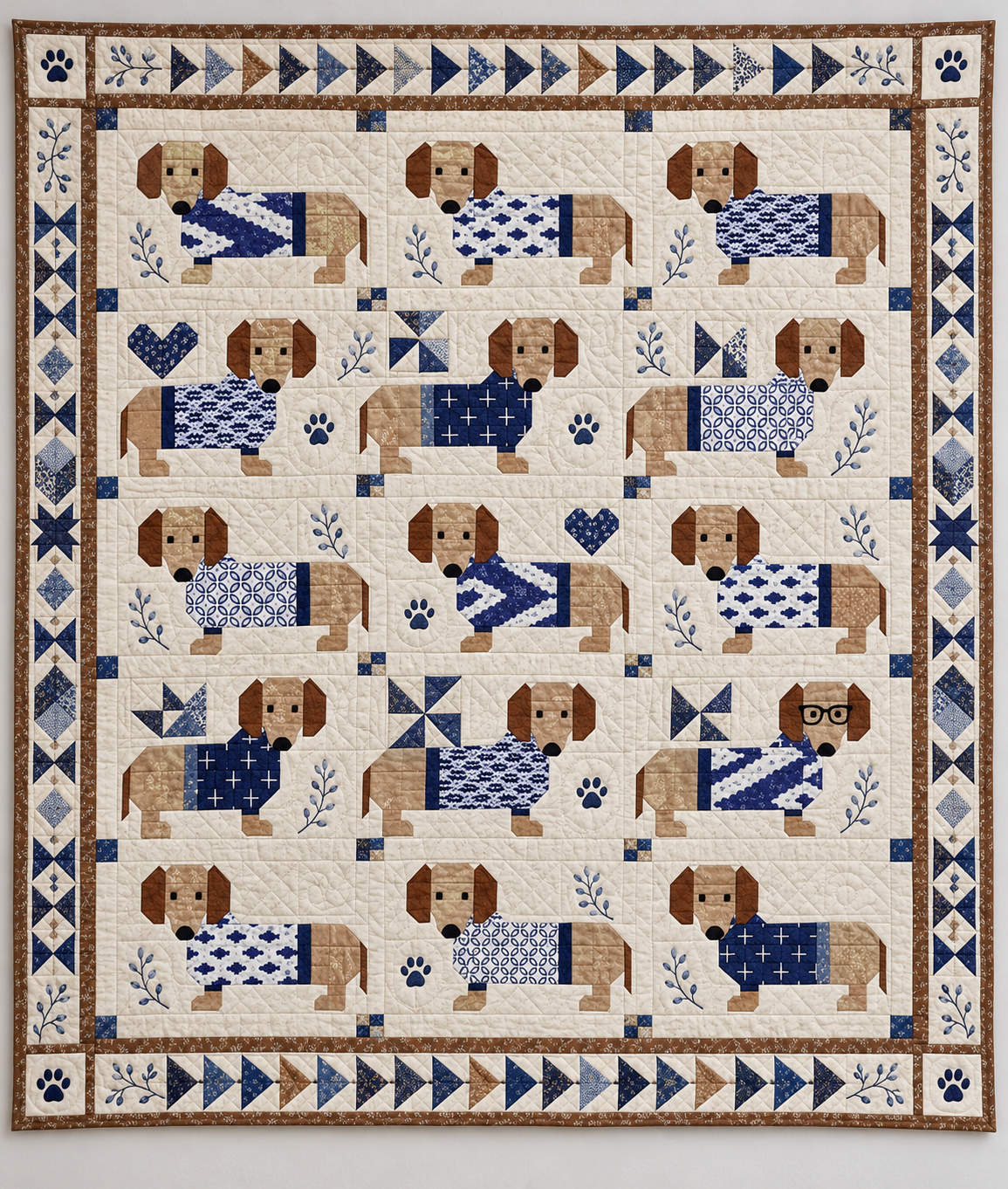 Dachshunds In Blue And White Coats TD141026427 Quilt Blanket