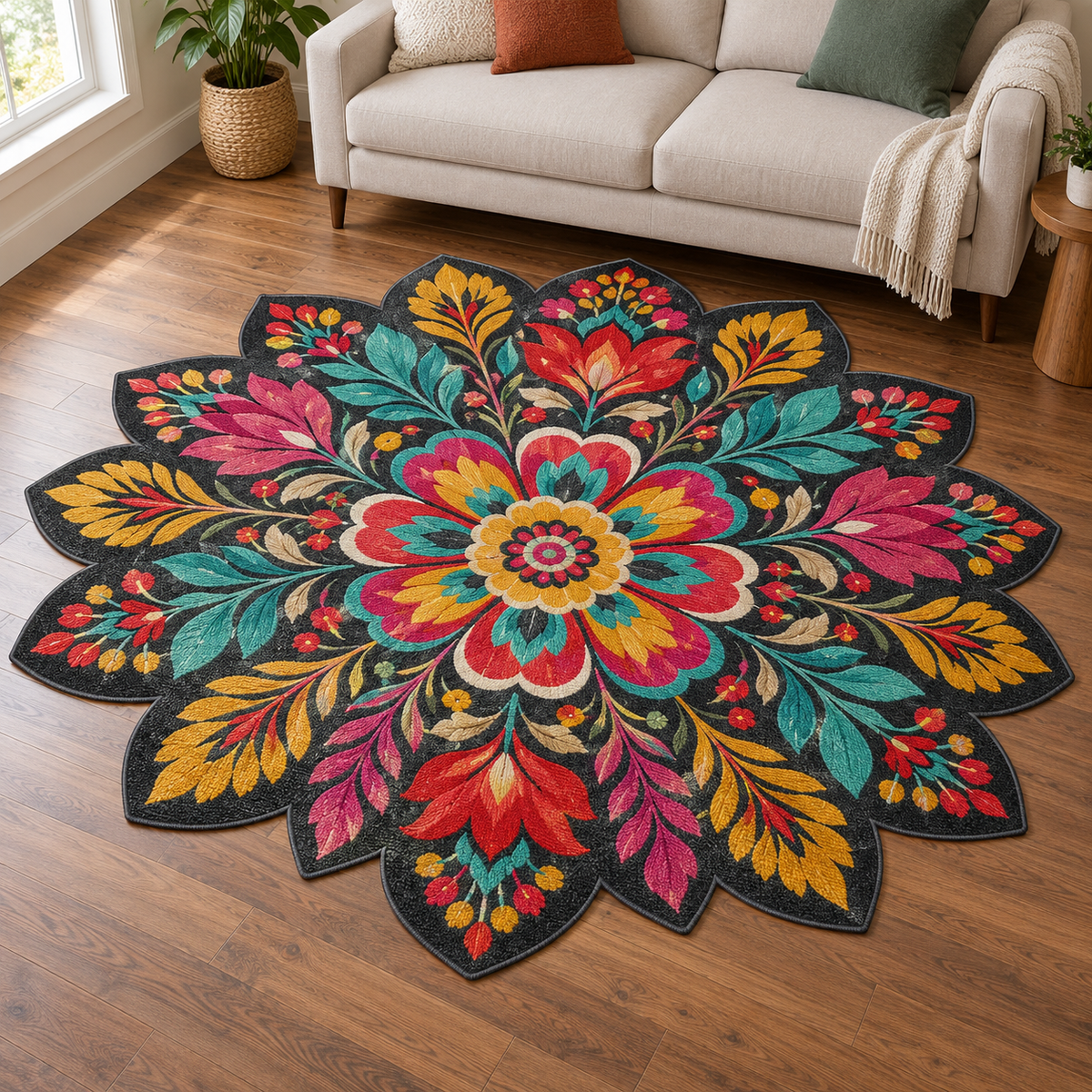 Rainbow Leaf Mandala TD131026431 Custom Shape Area Rug
