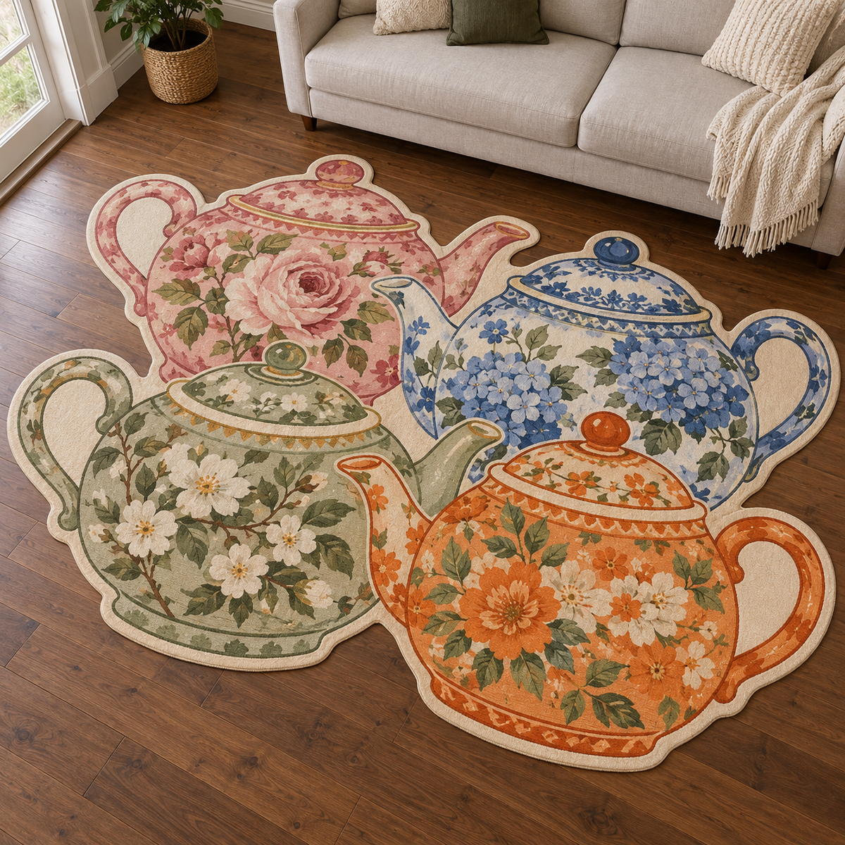 Garden Teapot Quartet TD131026435 Custom Shape Area Rug
