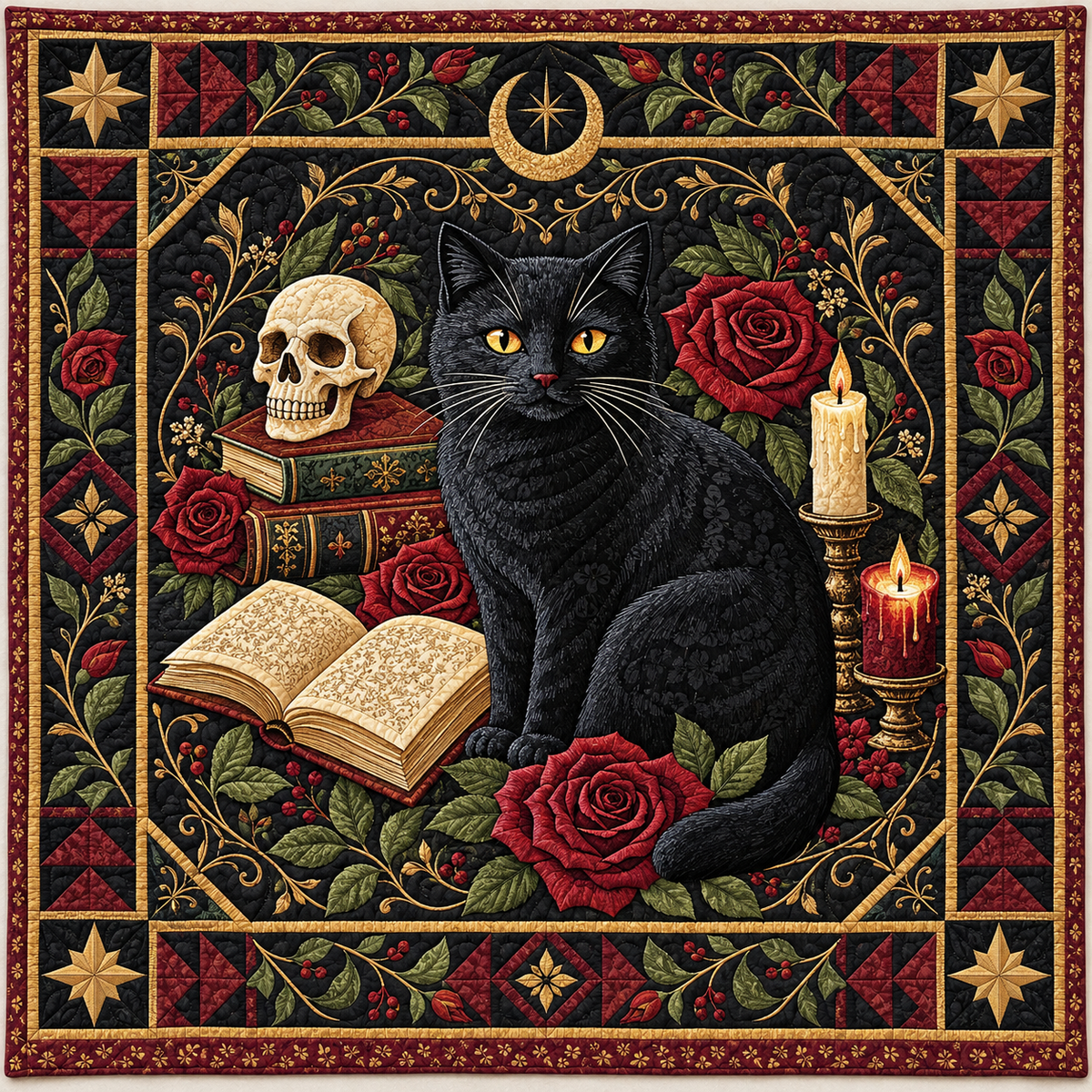 Gothic Black Cat Library TD141026939 Quilt Blanket
