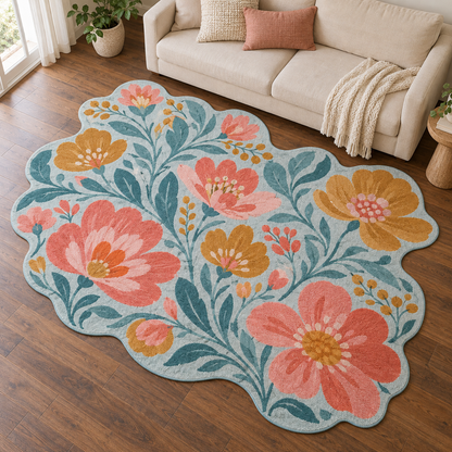 Folk Floral Meadow TD131026440 Custom Shape Area Rug