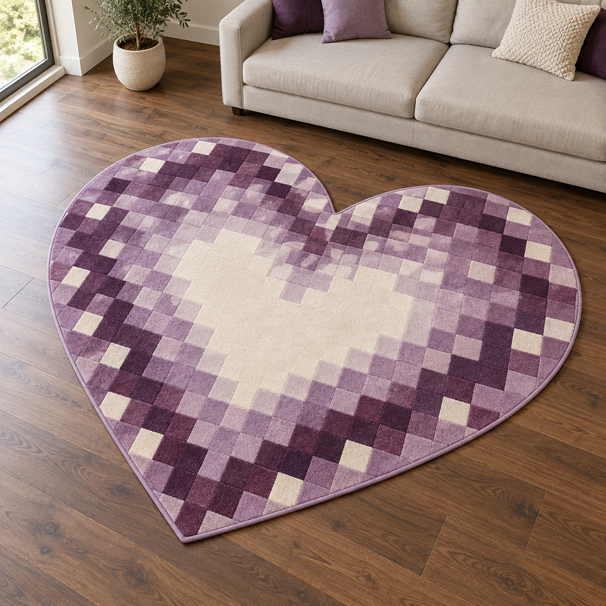 Violet Pixel Heart TD131026442 Custom Shape Area Rug