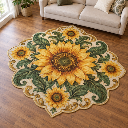 Sunflower Emerald Scroll TD131026444 Custom Shape Area Rug
