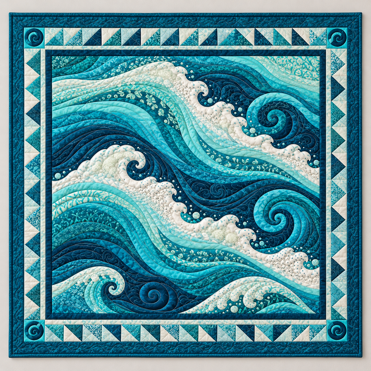 Turquoise Waves And White Sea Foam TD141026444 Quilt Blanket