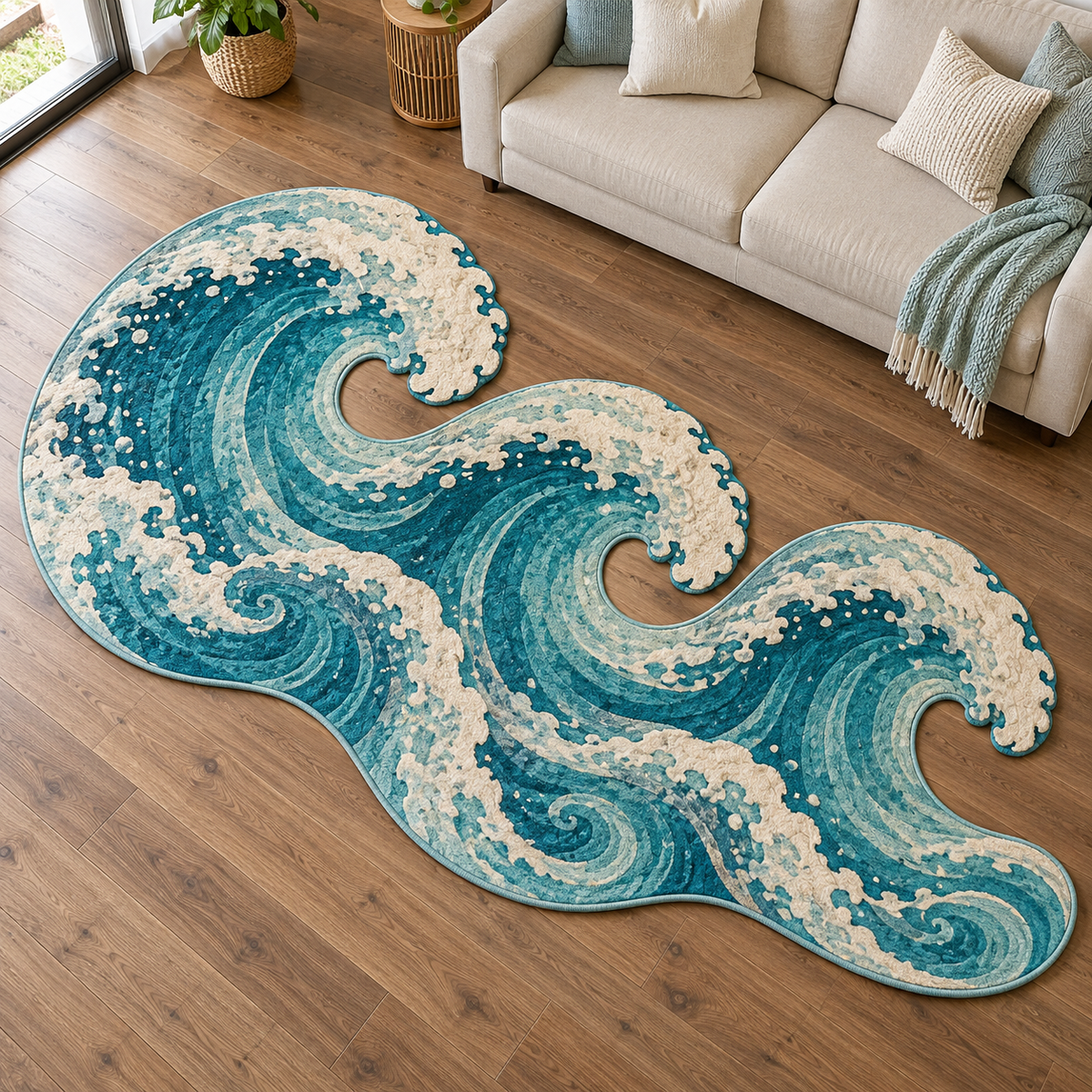 Turquoise Ocean Curl TD131026445 Custom Shape Area Rug