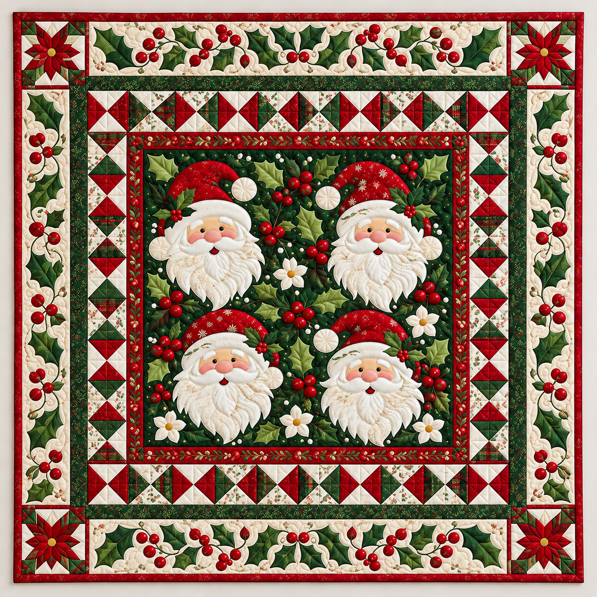 Santa Faces In A Green Garden TD141026449 Quilt Blanket