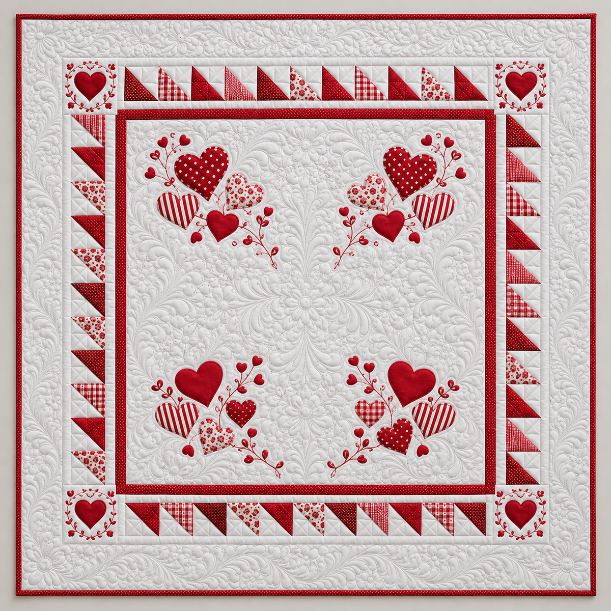 Delicate Red Heart Clusters TD141026452 Quilt Blanket