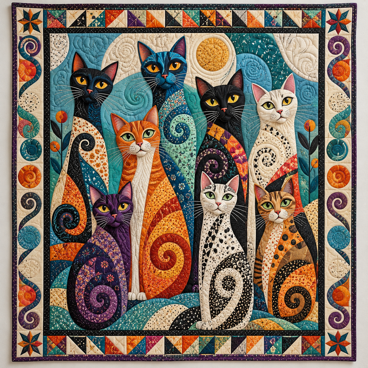 Whimsical Cats And Colorful Spirals TD141026454 Quilt Blanket