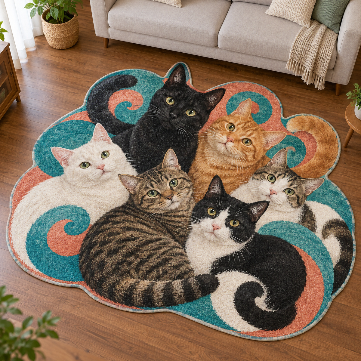 Curious Cat Gathering TD131026455 Custom Shape Area Rug