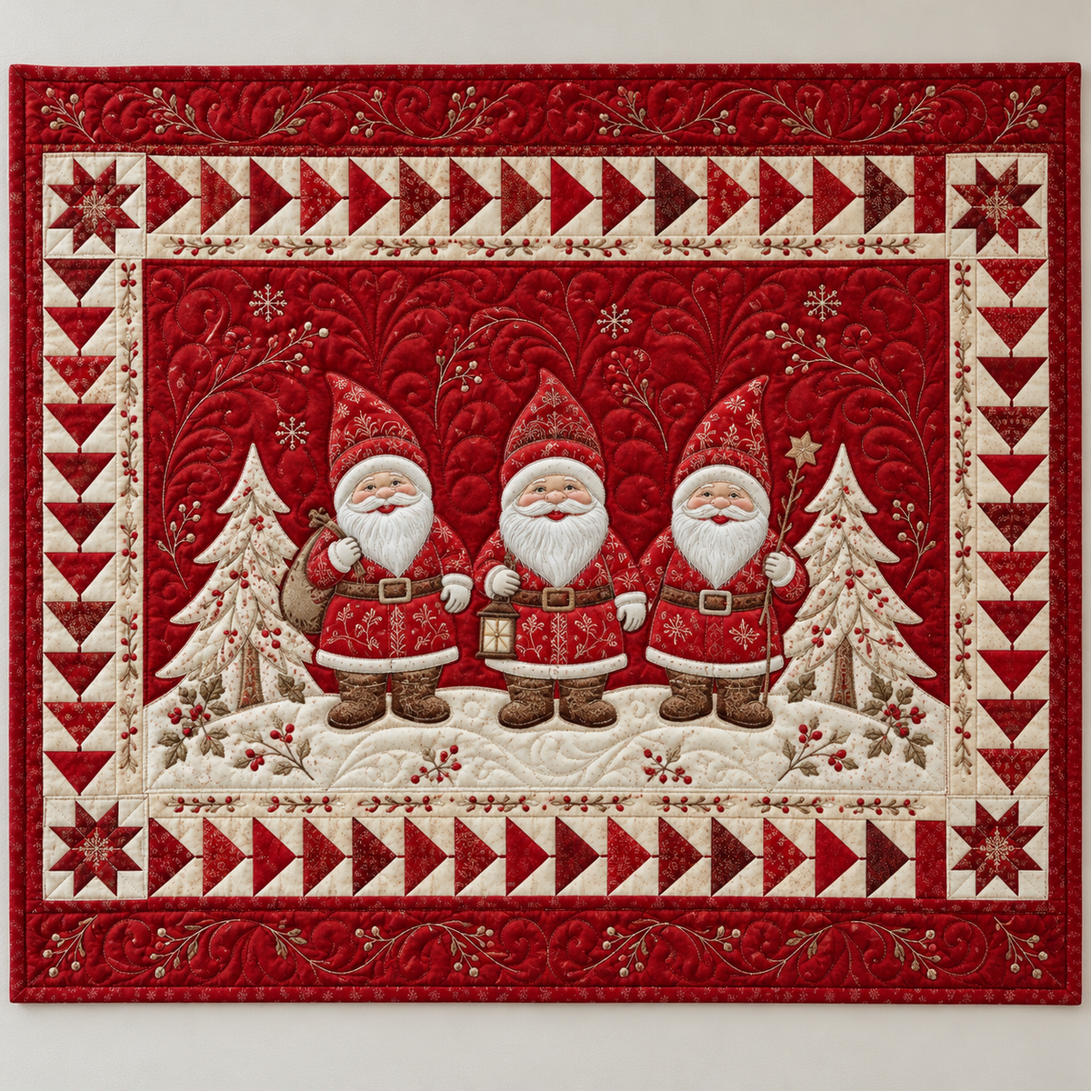 Santa Trio And Snowy Trees TD141026457 Quilt Blanket