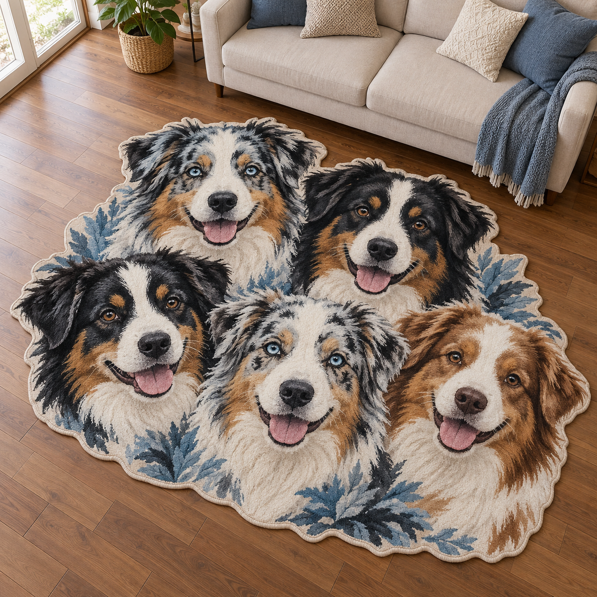 Australian Shepherd Family TD131026459 Custom Shape Area Rug