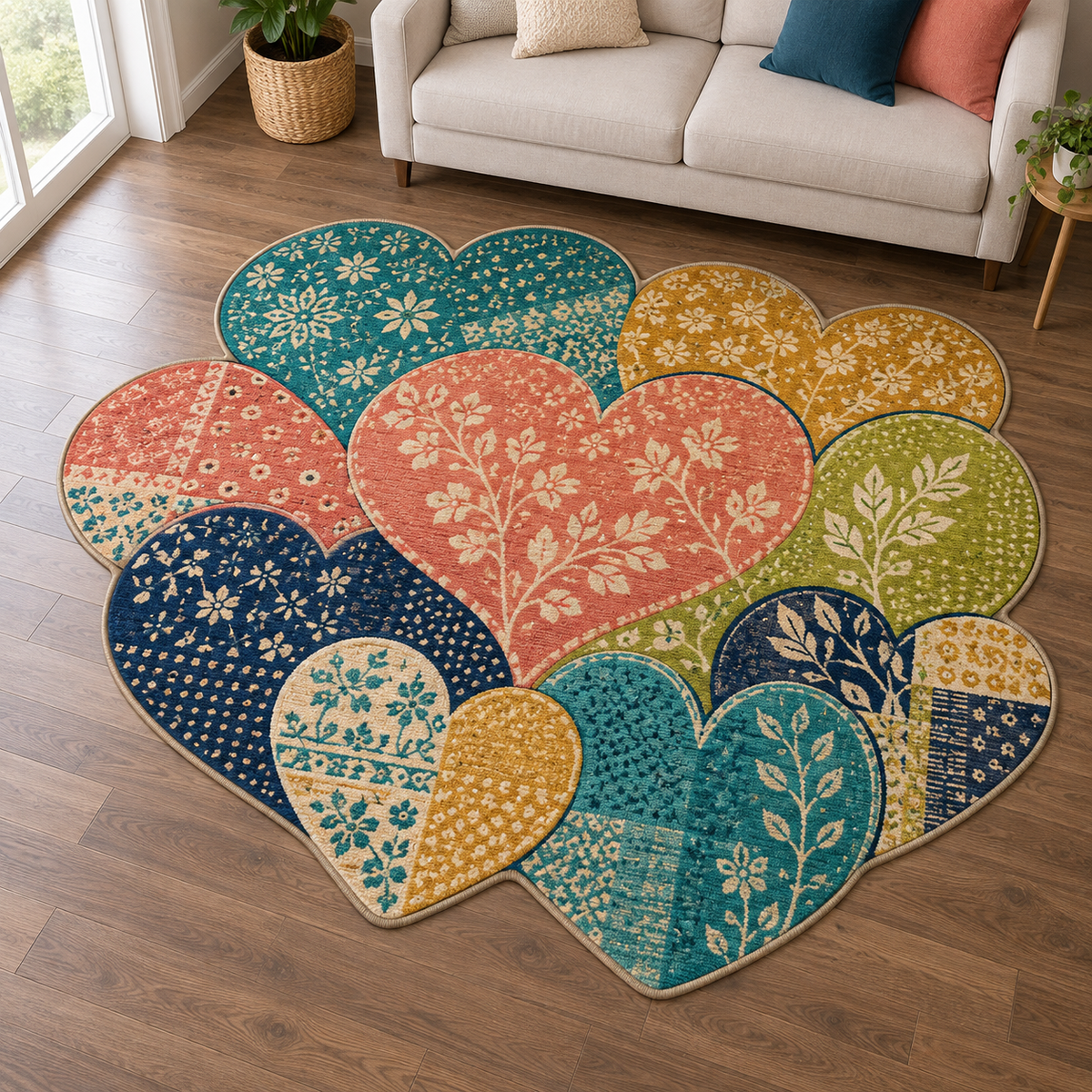 Rainbow Heart Bouquet TD131026460 Custom Shape Area Rug