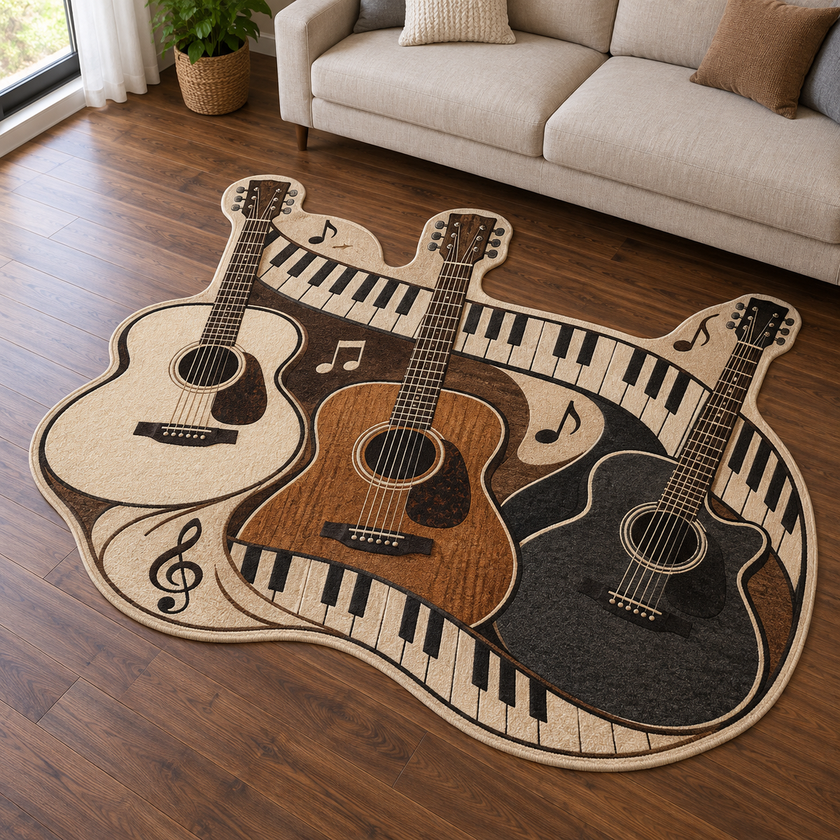 Guitar Studio Keys TD131026463 Custom Shape Area Rug