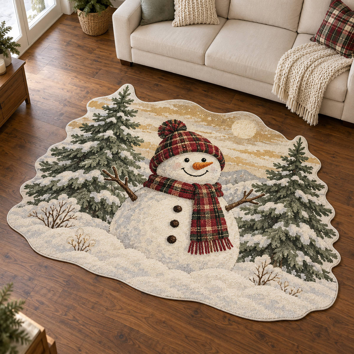 Snowman Pine Glow TD131026464 Custom Shape Area Rug