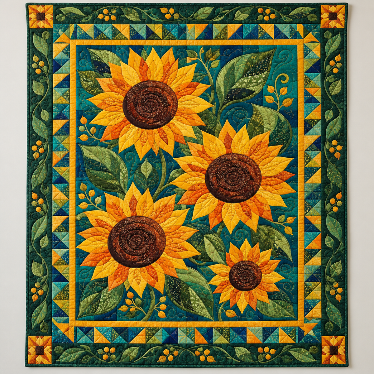 Orange Sunflowers In A Teal Garden TD141026466 Quilt Blanket