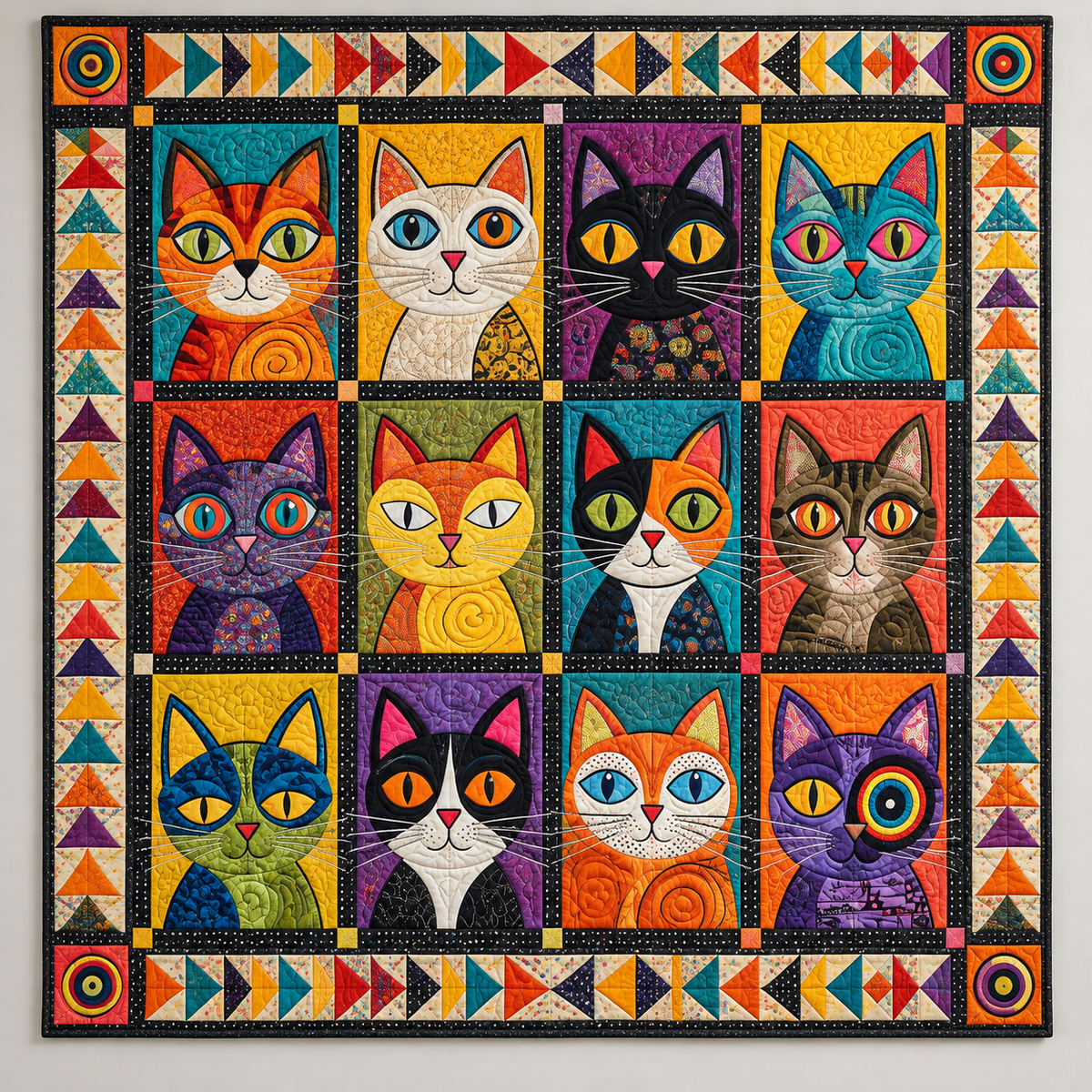 Bright Graphic Cat Face Mosaic TD141026467 Quilt Blanket