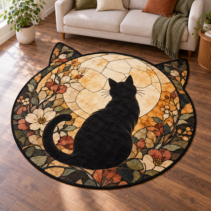 Stained Glass Cat Moon TD131026472 Custom Shape Area Rug