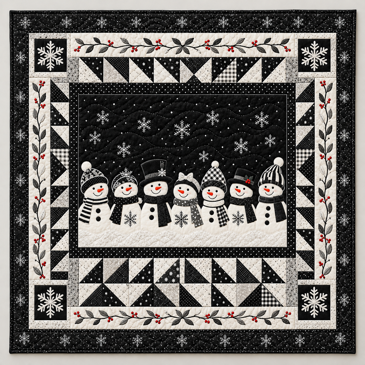 Monochrome Snowman Parade TD141026472 Quilt Blanket