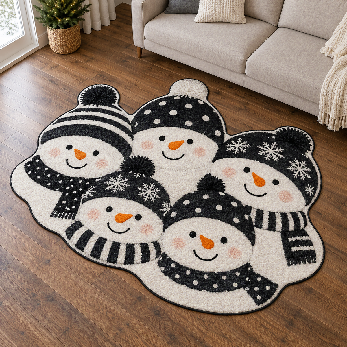 Snowman Monochrome Parade TD131026473 Custom Shape Area Rug