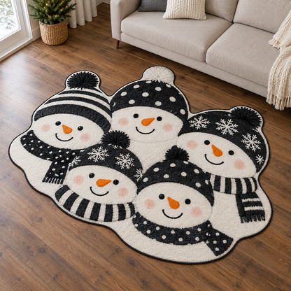 Snowman Monochrome Parade TD131026473 Custom Shape Area Rug