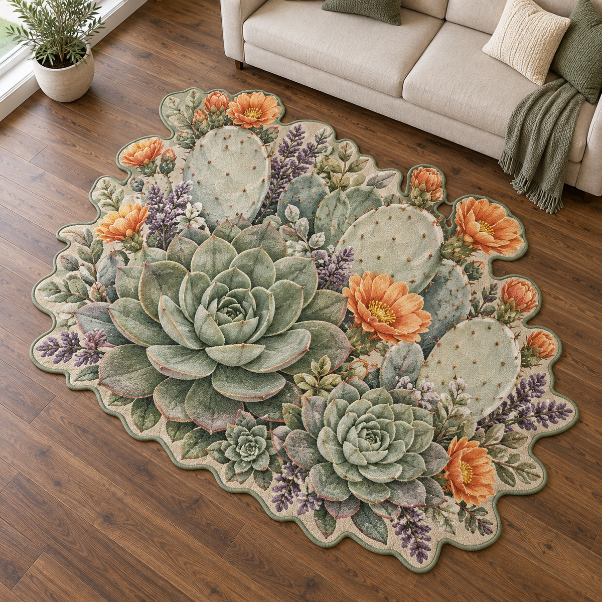 Succulent Tangerine Garden TD131026475 Custom Shape Area Rug