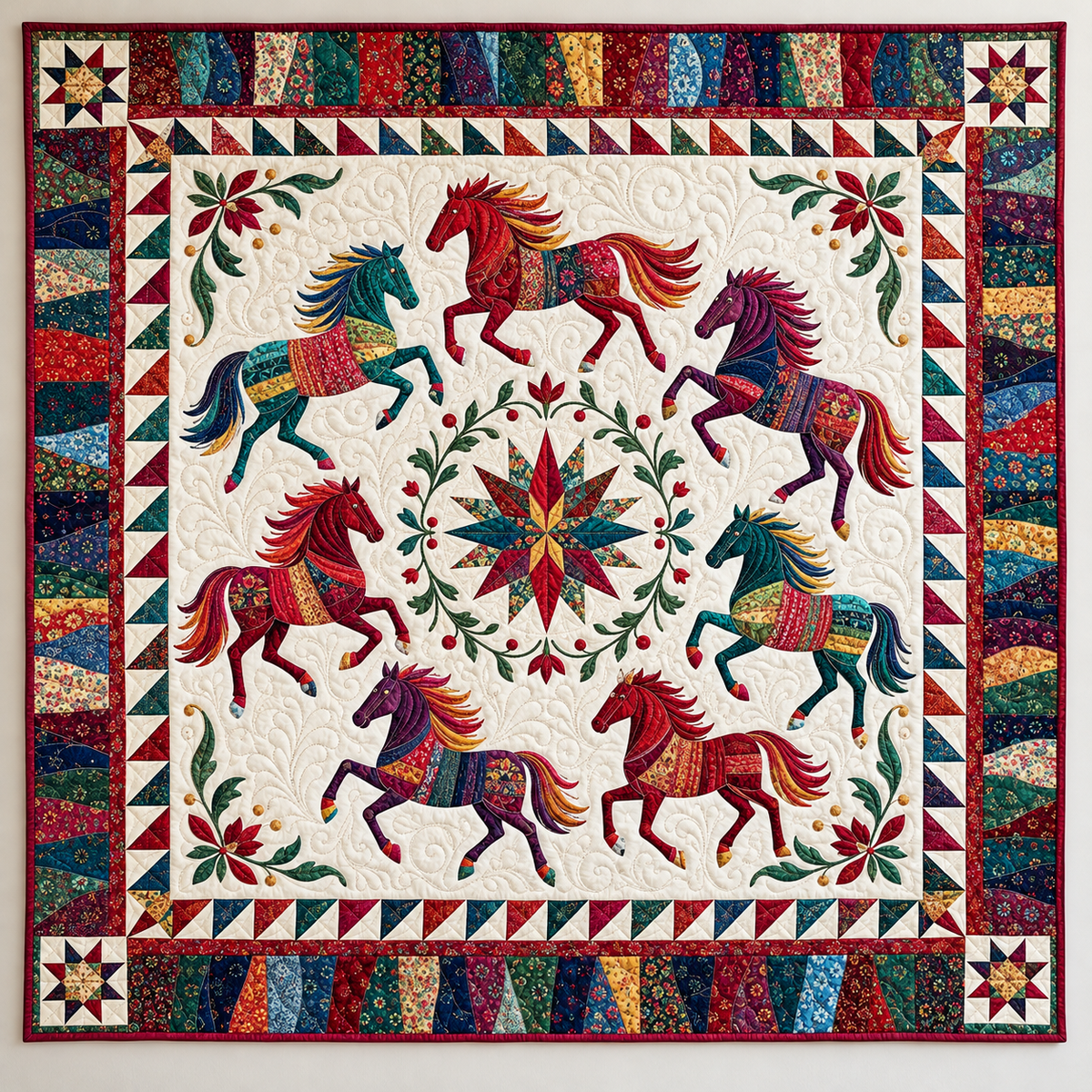 Bright Patchwork Horse Gathering TD141026475 Quilt Blanket