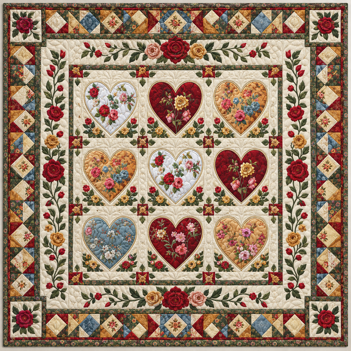 Floral Heart Grid TD141026978 Quilt Blanket